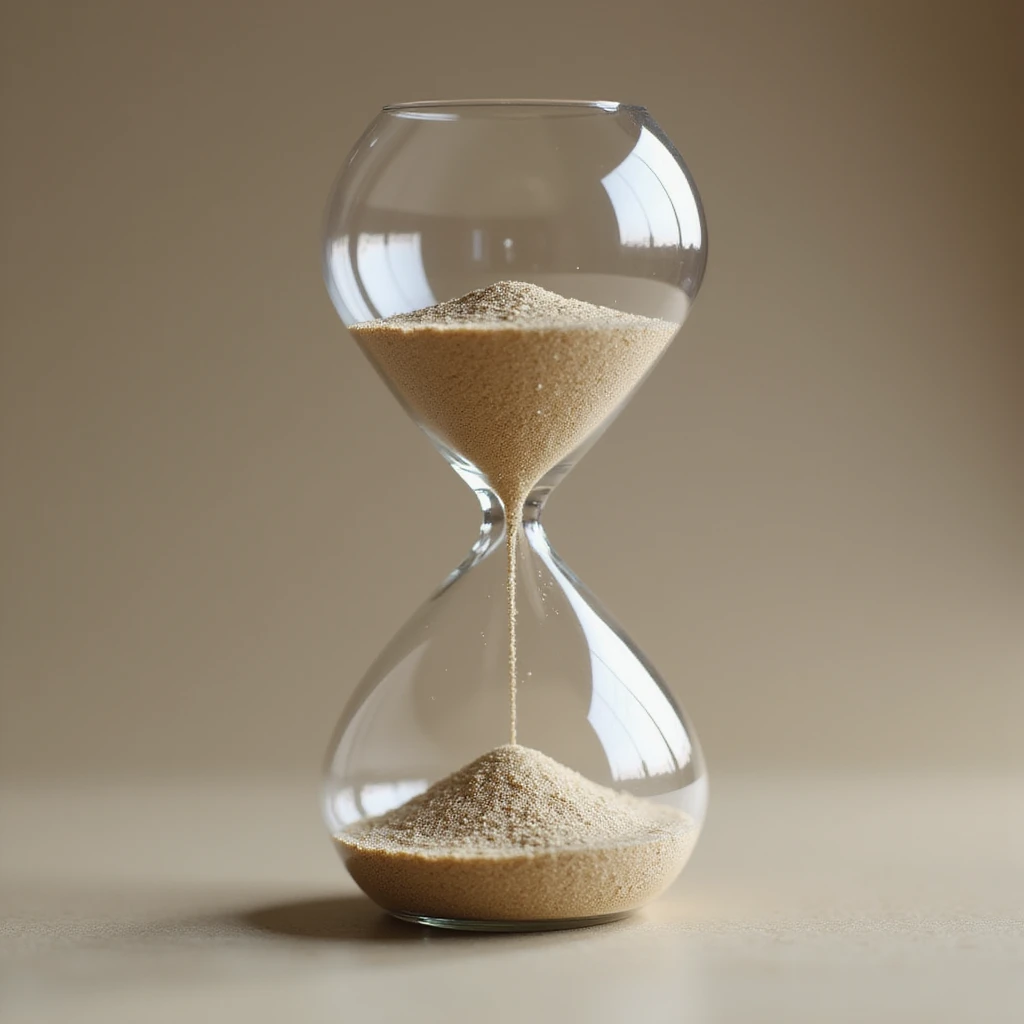 hyperrealistic 3D hourglass, detailed, 4K render, transparent glass with visible sand inside emoji