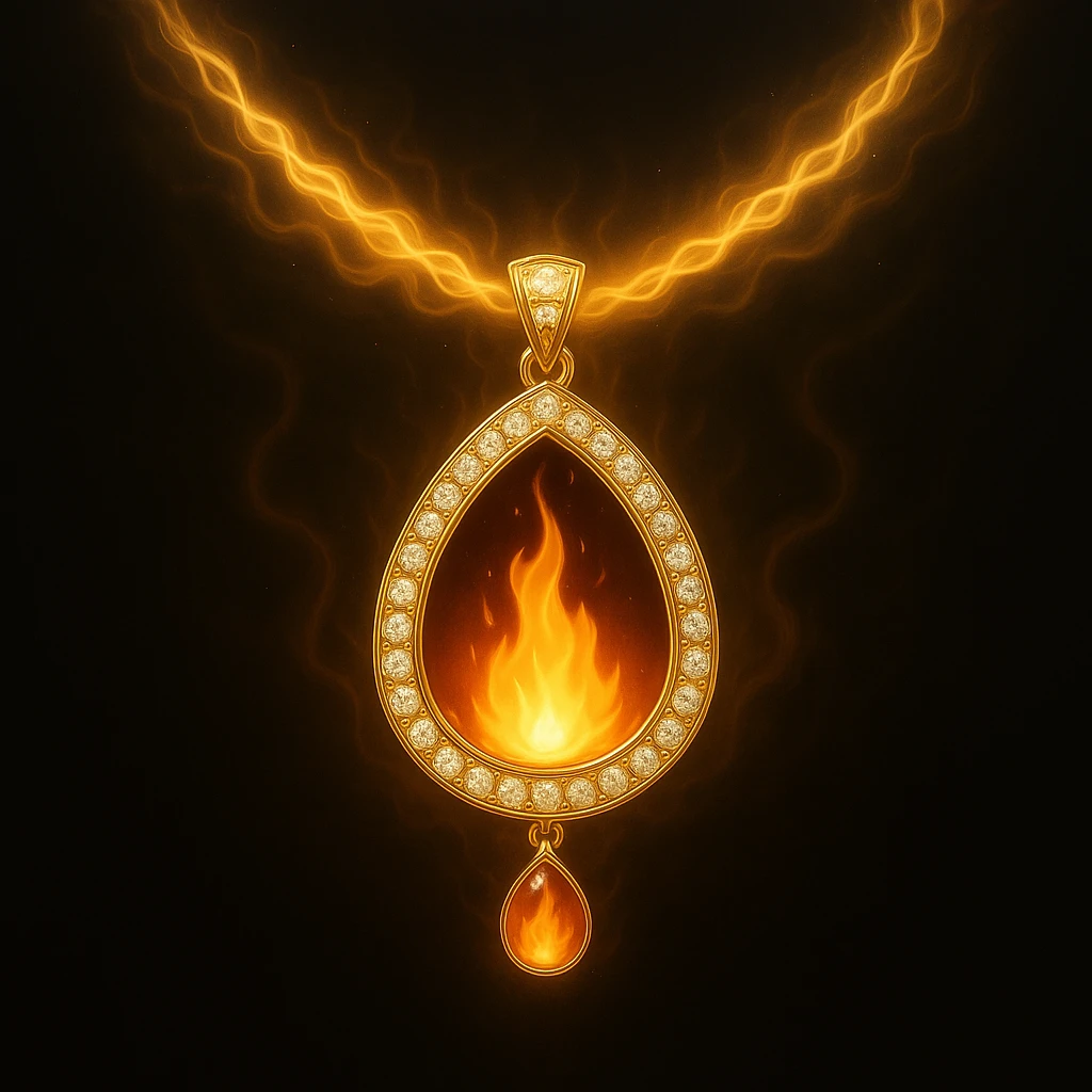 Replace the dark void with a small, powerful flame inside the pendant emoji