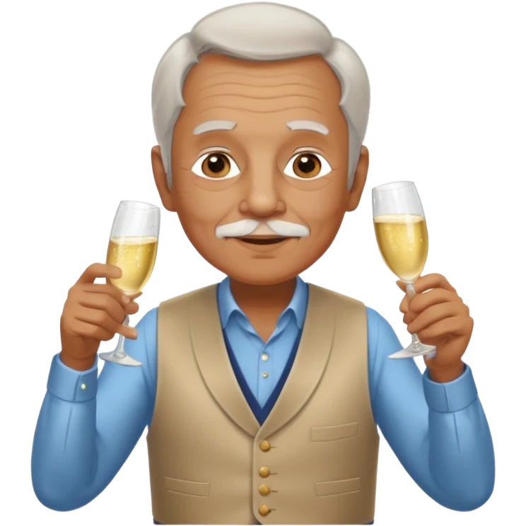 Old man in vest, drinking champagne emoji