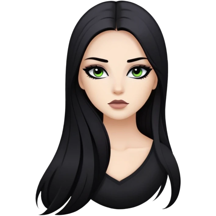 dark long straight hair, baddie,pretty, makeup, black eyeliner, long hair emoji