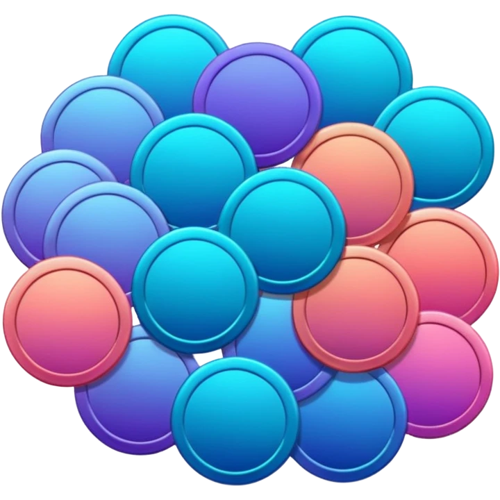 Many Coins pack
in gradient of turquoise, blue, pink, purple, and coral
 emoji