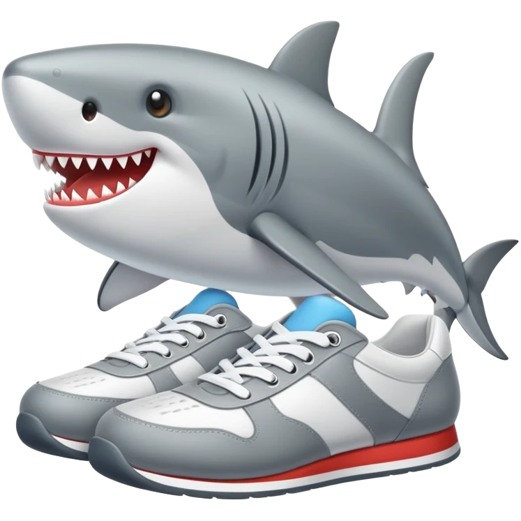 Tiburón con zapatillas blancas y puestas en los pies emoji