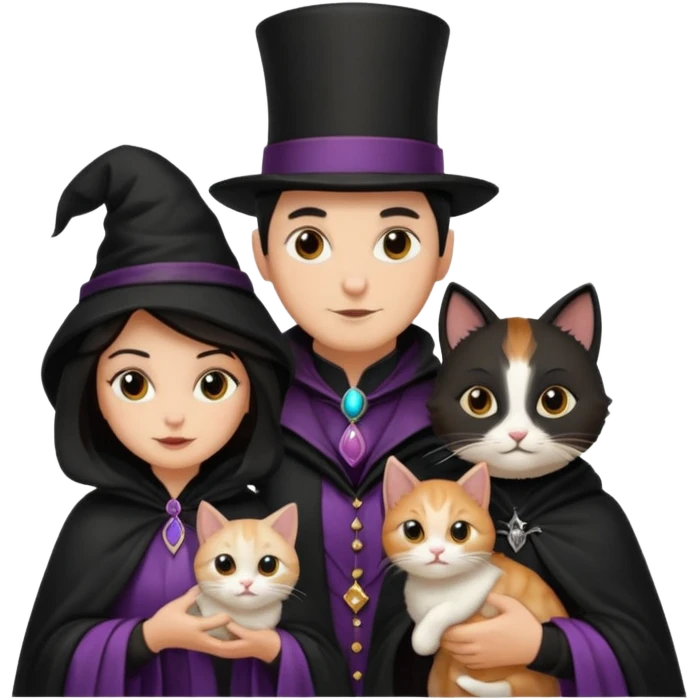 magician couple and their pet cat emoji