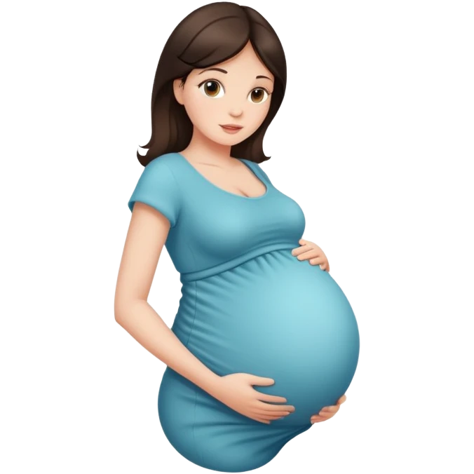 Beautiful brunette pregnant woman with baby bump emoji