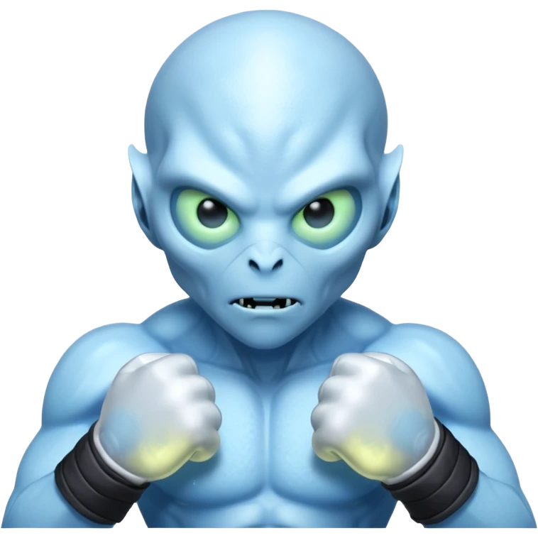 ice alien MMA fighter portrait, head and shoulders only, icy blue skin, frost aura, glowing cold eyes, combat gloves, 3D cartoon, mobile game icon style, clean background, no text, no watermark
 emoji