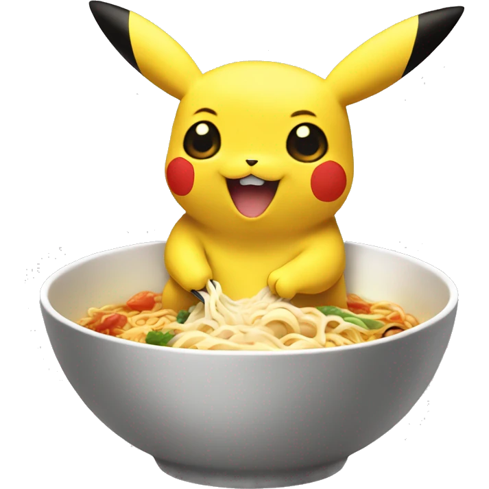 Pikachu eating ramen from a pikachu bowl emoji
