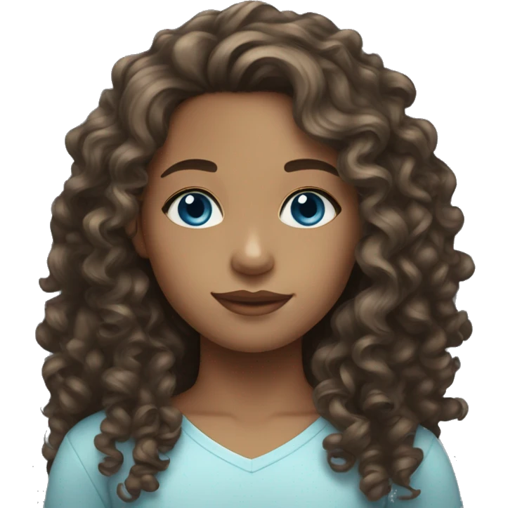 light skin girl long curly brown hair blue eyes emoji