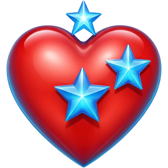 A transparent of a hologram of a red 3D heart with a bright blue star inside emoji
