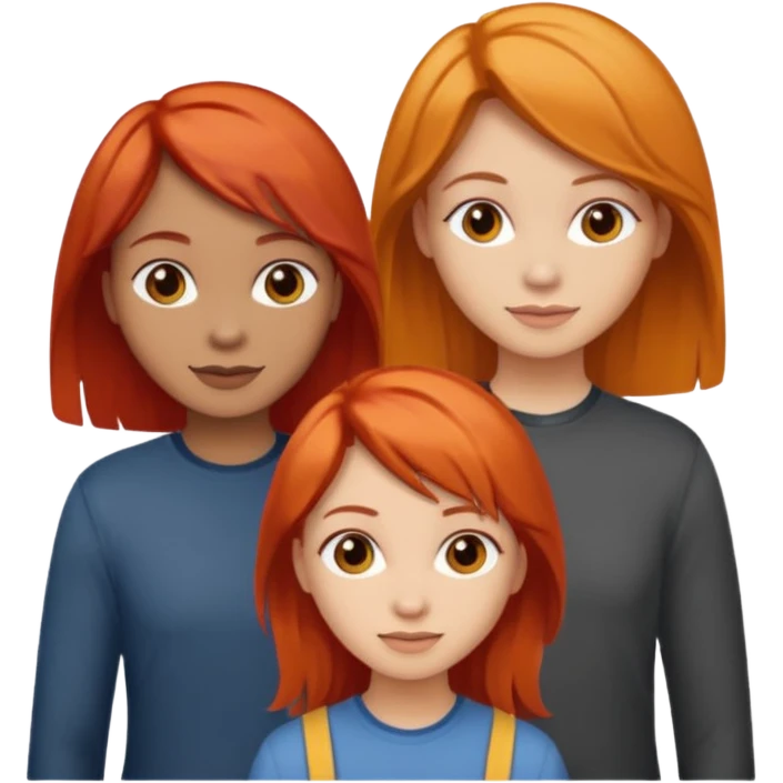 Can you create an image of 3 friends together one with red bright hair light skin one the other with brown hair with some blonde highlights in the hair fair skin the last one with light brown a tint of orange hair emoji