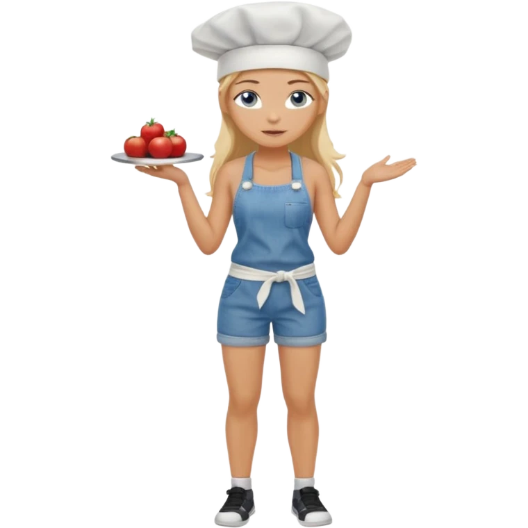 Sexy Full body 
Long Blonde hair blue eyed female chef arms folded wearing tank top and denim shorts emoji
