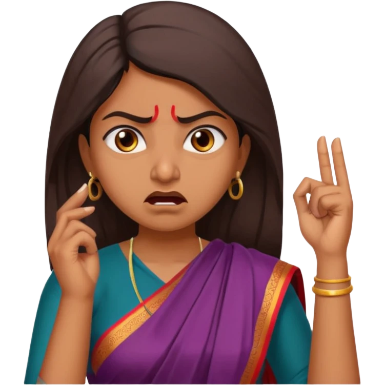 generate an indian female teacher calling. looking mad. Dressed in a saree emoji