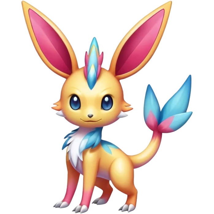 Colorful Shiny Exotic Victini-Salandit-Aurorus-Sylveon-Fakémon-hybrid-creature (full body)  emoji