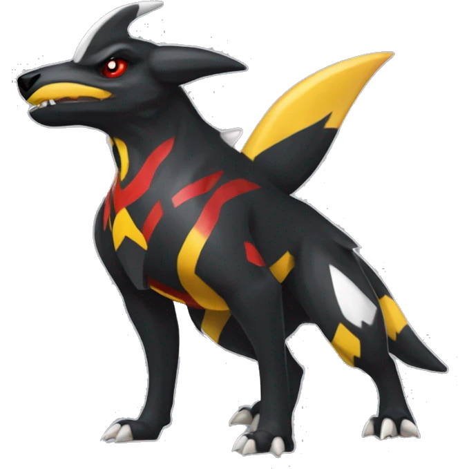 Black Cool Edgy Nargacuga-Houndoom-Garchomp Fakémon  with White and Red and yellow and black Edgy markings emoji