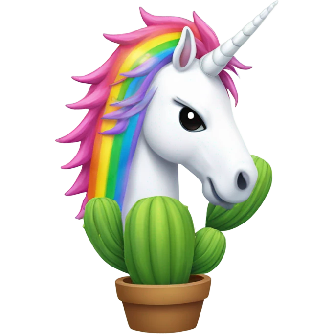 Unicorn popping out rainbow cactus emoji