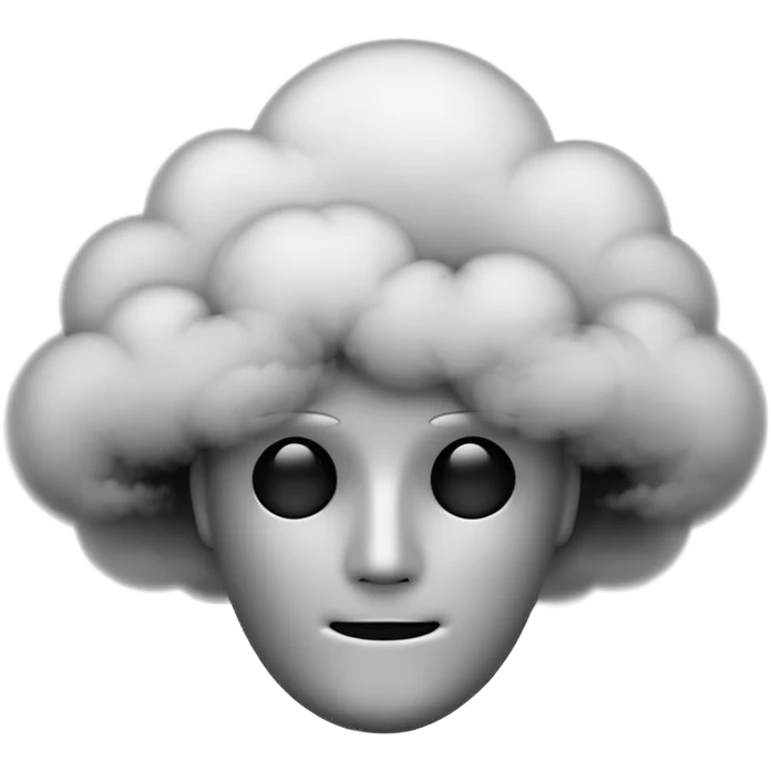 Minimalist emoji-style sticker of a faceless head surrounded by smoke. No facial features. Grayscale tones, soft outline.
 emoji