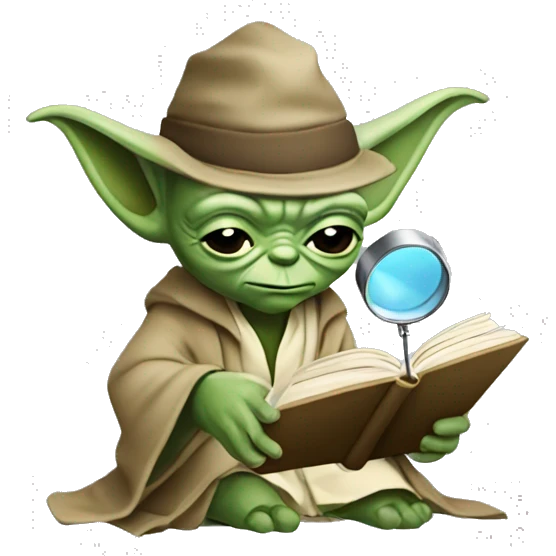 Master Yoda with a detective magnifying glass and a book  emoji