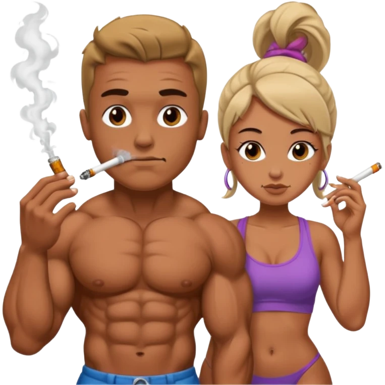 Bodybuilder and girlfriend smoking a Crack pipe emoji