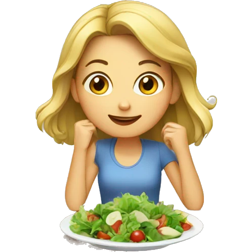Girl eating salad on a table emoji