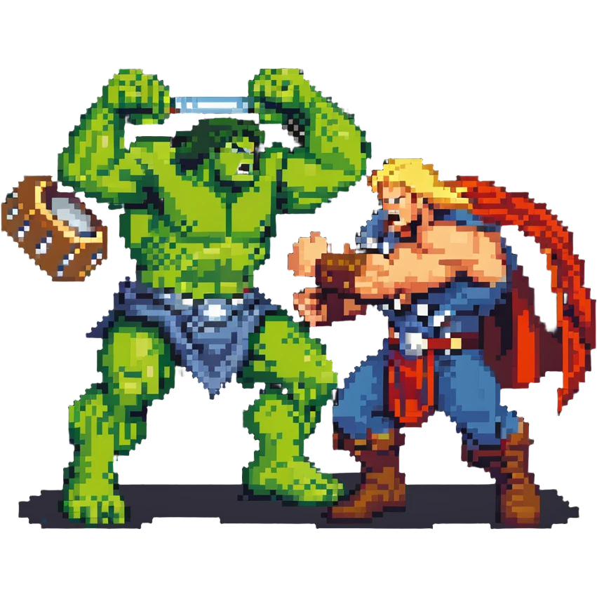 Hulk fighting Thor, green monster vs thunder god emoji