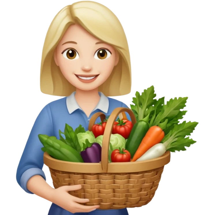woman holding vegetables basket emoji