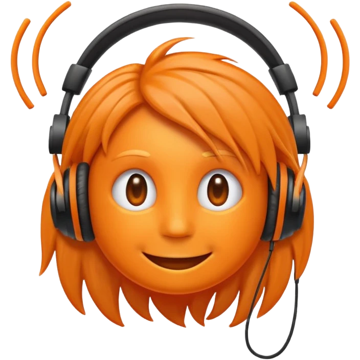 Orange happy face emoji with a couple of hair,headphones,and antennas. emoji