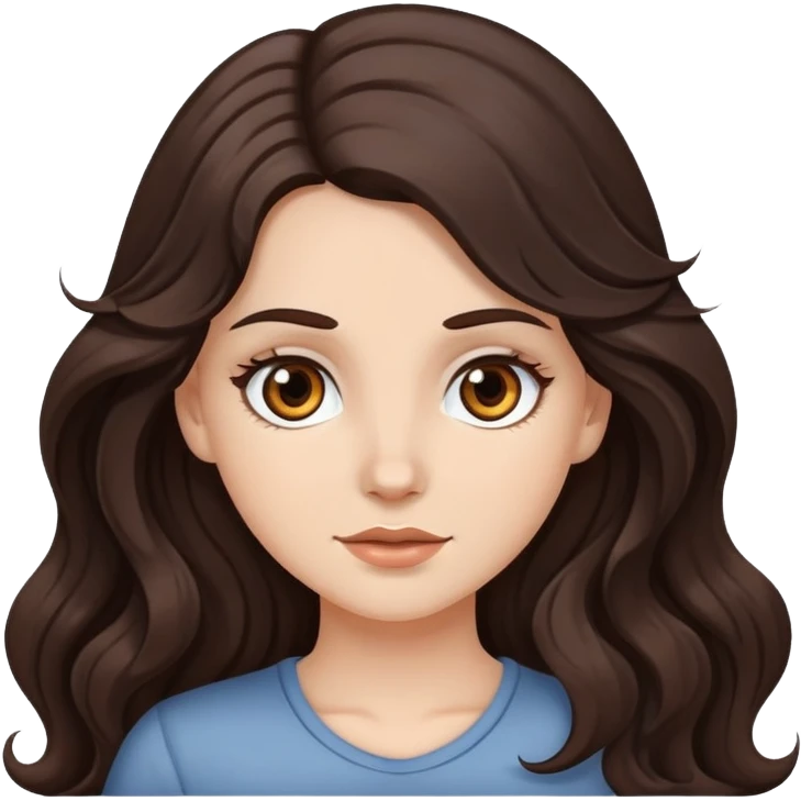 Chica blanca con ojos color café y el pelo largo,moreno y ondulado  emoji