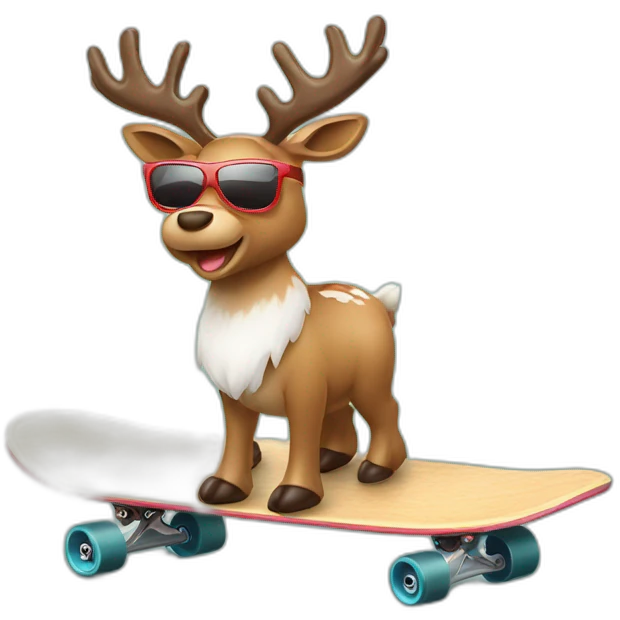 Reindeer wearing sunglasses delivering Christmas gift on skateboard emoji