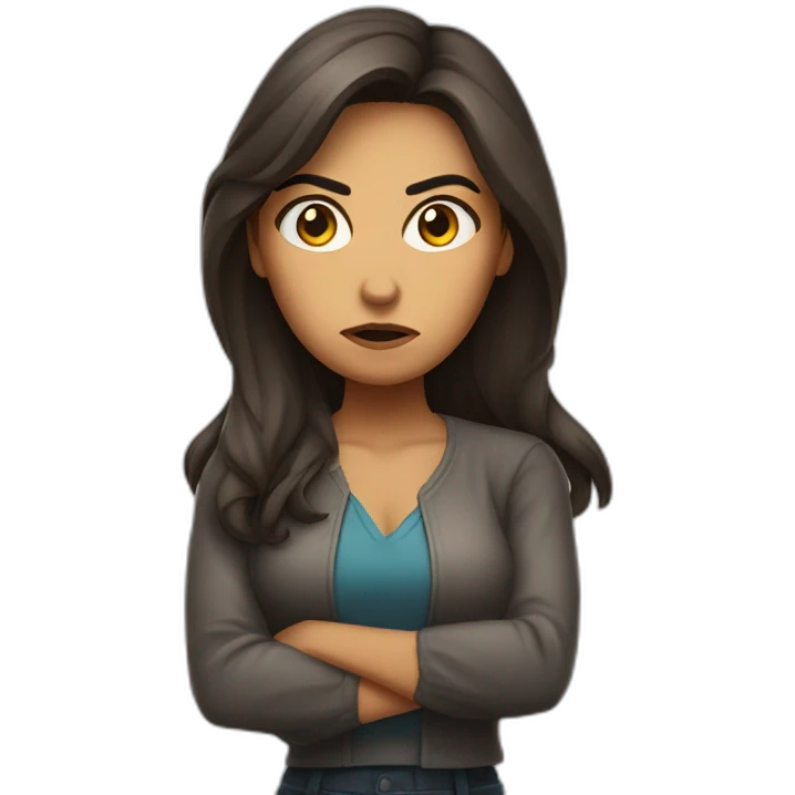 Angry scowling latina woman, long hair, with arms crossed over chest. emoji
