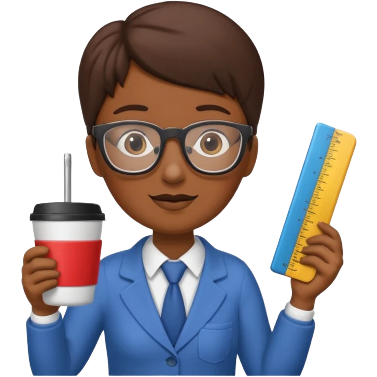 Tall coffee cup, holding a ruler, dressed as a teacher emoji