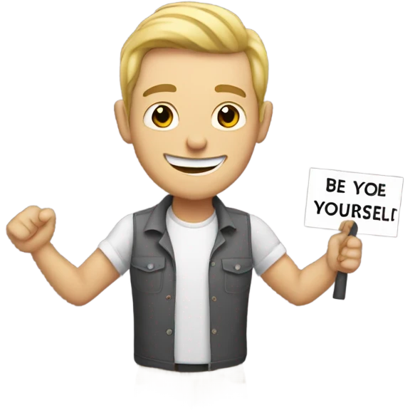 white man hold up a sign saying be yourself  emoji