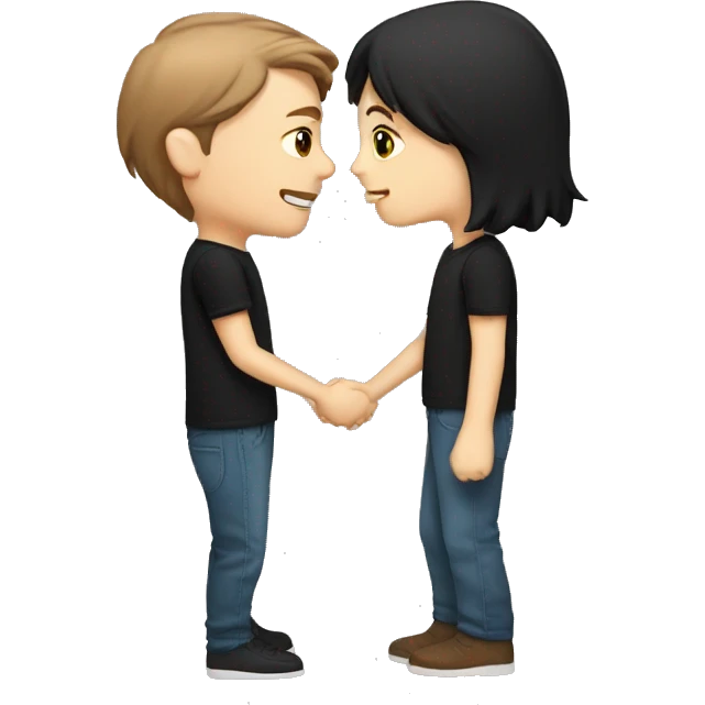 White boy with short brown hair couple kiss white girl with long black hair emoji