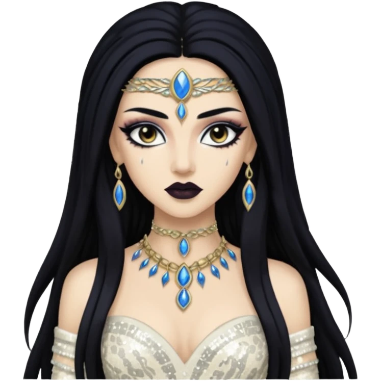 Akasha from Queen of the Damned with long black hair, ivory sequin outfit emoji
