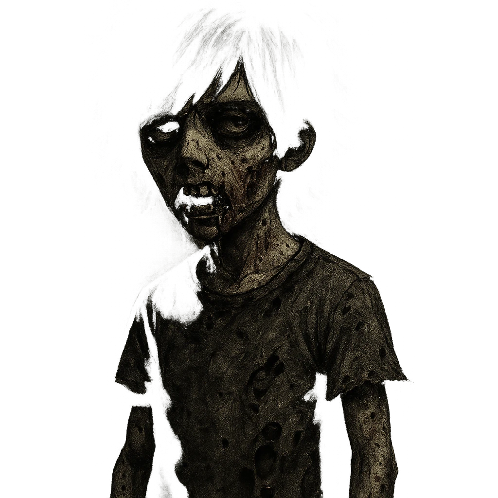 creepy zombie boy, black shaggy emo hair, medium long, dark and spooky vibe emoji
