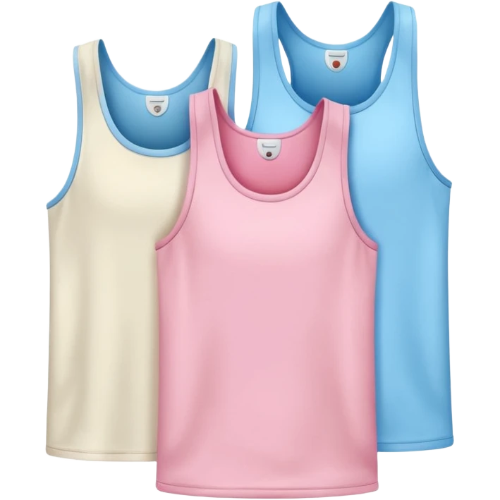 Multiple tank tops, one cream one cream one baby blue one pink emoji
