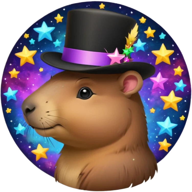 A Galaxy capybara with a tophat emoji