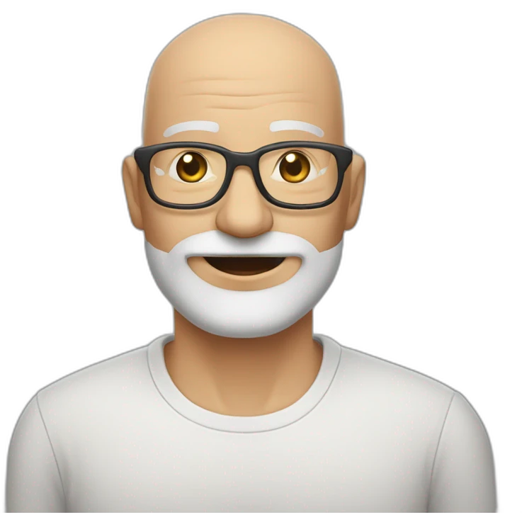 60 year old man, bald, whit beard,glasses and raised up emoji