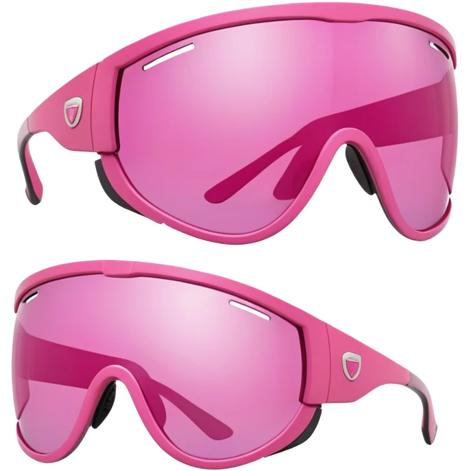 sporty pink shield visor sunglasses with thick frame and extended side shields, maximum coverage chunky design, massive build, one-piece wraparound lens emoji