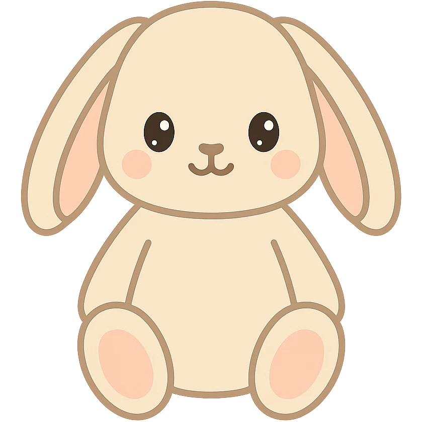 cute beige stuffed bunny with floppy ears, inspired by Jellycat Bashful Bunny, sitting pose, soft texture emoji