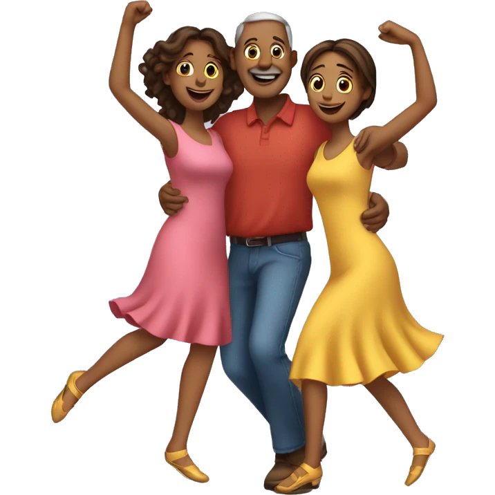 Parents and 2 daughters dancing emoji