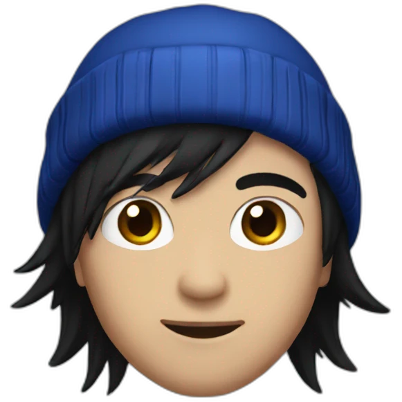 guy with black emo hair with a dark blue beanie emoji