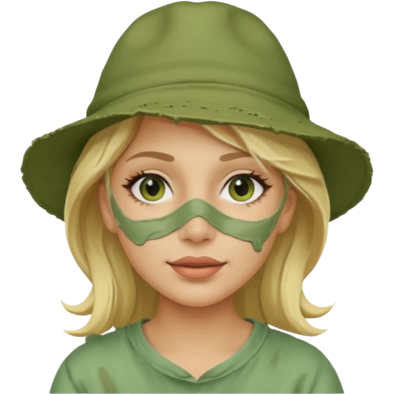 messy green full face clay mask and tourist hat blond woman  emoji