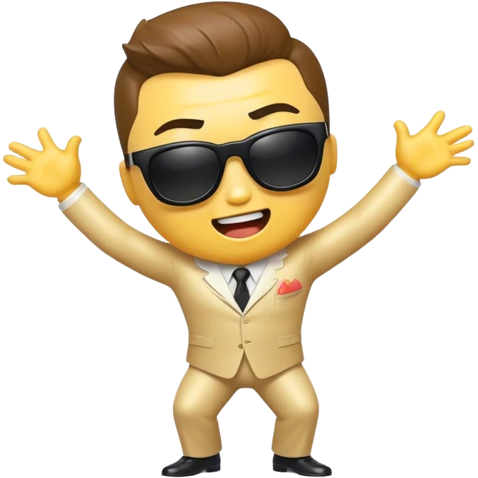 Cinematic Realistic Gangnam Style Pop Culture Emoji, showcasing a playful, iconic portrayal inspired by the hit song rendered with dynamic textures and fun, energetic lighting. emoji