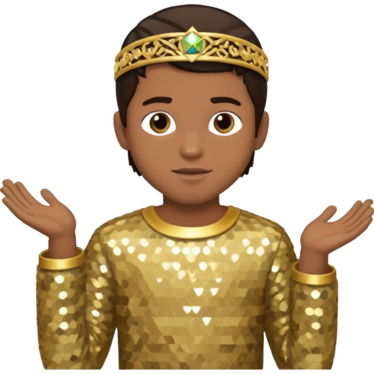 Joshua from The Bible with dark brown hair, gold sequin outfit emoji