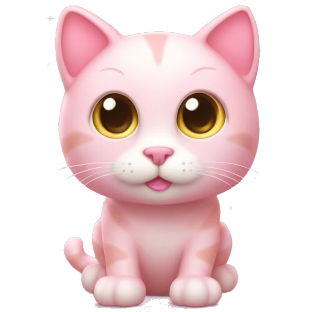 Cat "A pastel pink cat with glossy fur, big sparkling eyes, a glowing tail tip, and tiny heart-shaped sparkles floating around its body." emoji