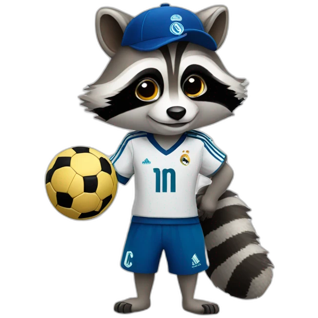 raccoon dressed in real madrid soccer gear emoji