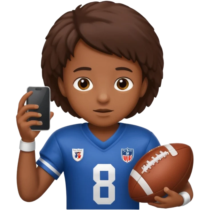 A child is holding a phone and playing football at the same time. emoji
