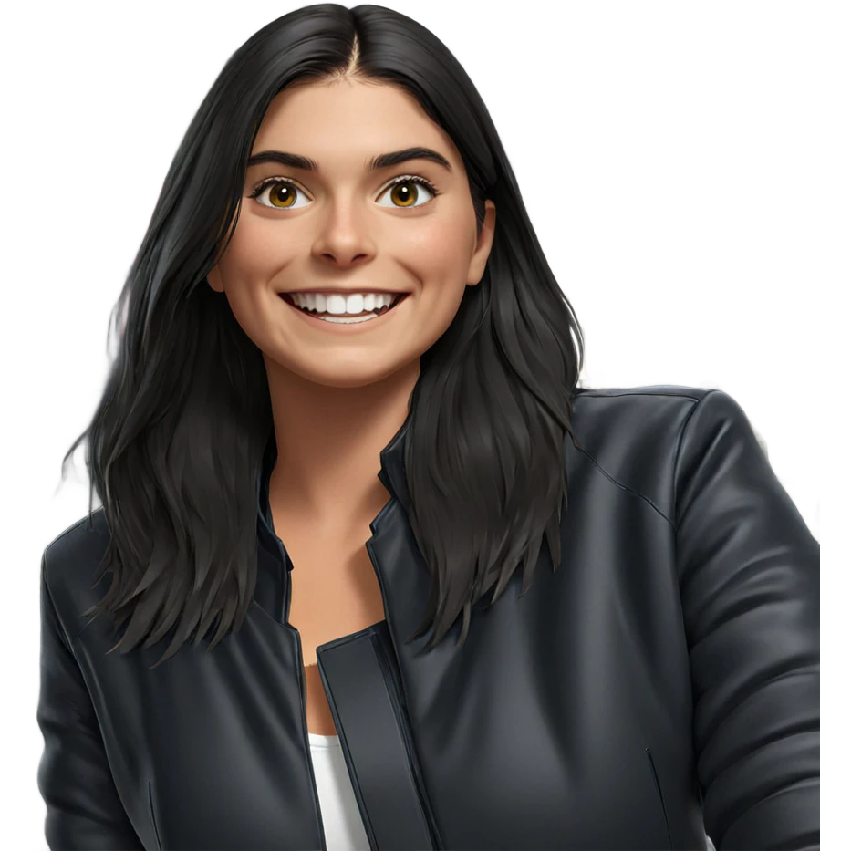 smiling girl in black jacket emoji