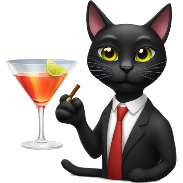 Black cat smoking and drinking a martini emoji