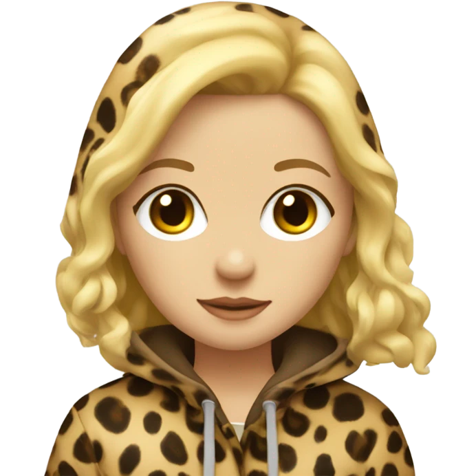 Blonde girl стоит в полный рwearing a raincoat leopard color emoji