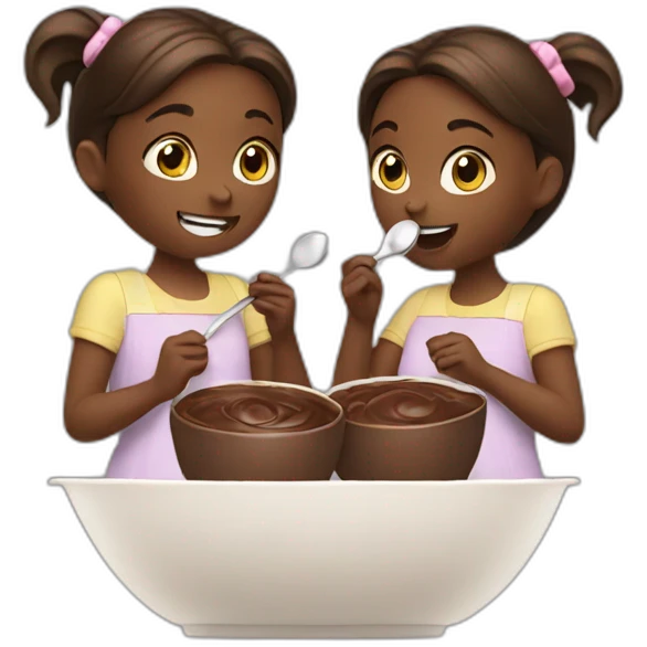 two girls eating chocolate from one bowl with a spoon emoji